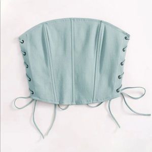 Eyelet Lace Up Knot Bandeau Top